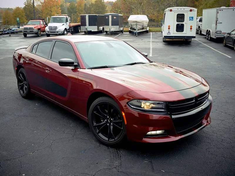Maroon Dodge Charger - Racing Stripes